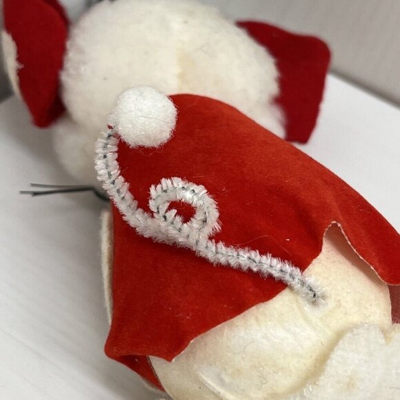 Vintage Christmas White Red Flocked Felt Mouse Mice Tree Ornaments Made in Japan - Picture 16 of 16